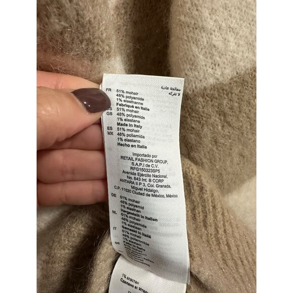 SANDRO Damier Checkerboard Mohair Blend Sweater In Beige size 3 L $370 - Picture 5 of 6